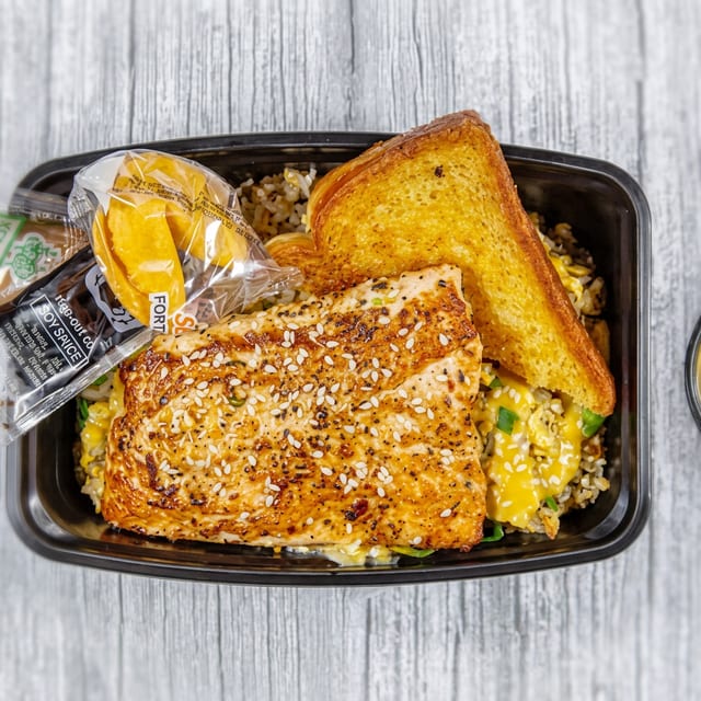 Salmon Fried Rice Plate.